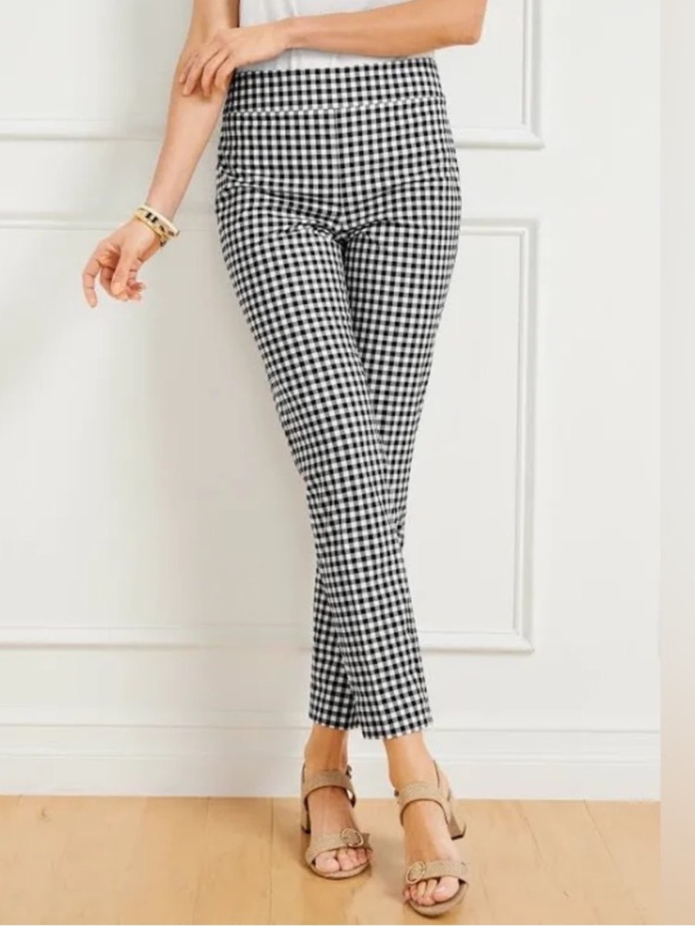 Talbots Chatham Gingham Slim Stretch Ankle Pants Black White Size 10P